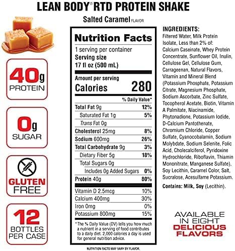 Labrada Lean Body RTD Salted Caramel cap close-up notes plant-based and recyclable materials