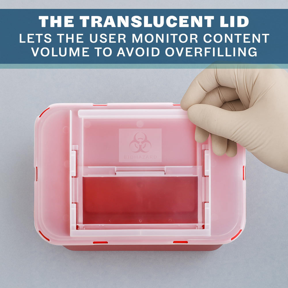 LabXcel Sharps Container 1 Gallon—free-standing design fits on countertops.
