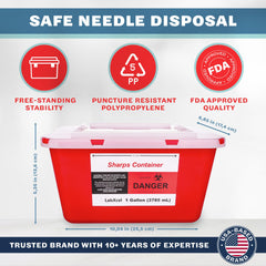 LabXcel Sharps Container 1 Gallon—lid open for easy fill monitoring.