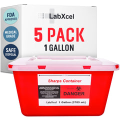 LabXcel Sharps Container 1 Gallon—front view highlights bulk capacity.