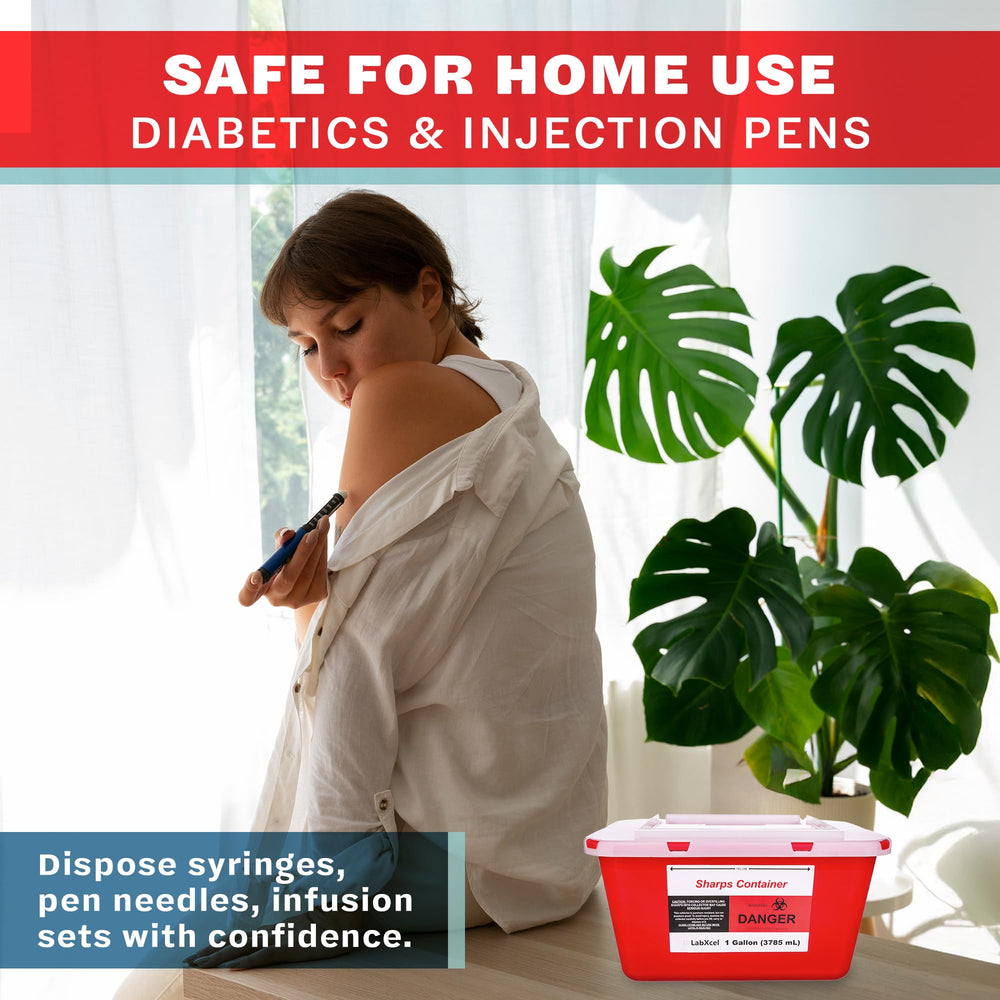 LabXcel Sharps Container 1 Gallon—secure lock ensures safe disposal.