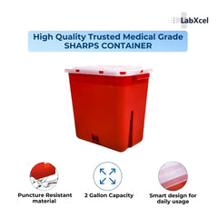 LabXcel Sharps Container 2-Gallon Pack lid open showing easy access.