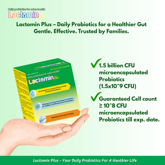 Lactomin Plus 30 sachets pack provides a full month of convenient daily use.