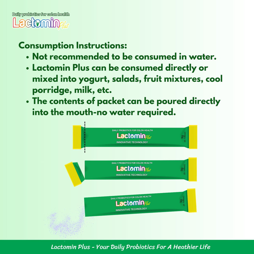 Foil-sealed packaging preserves potency without refrigeration for Lactomin Plus.