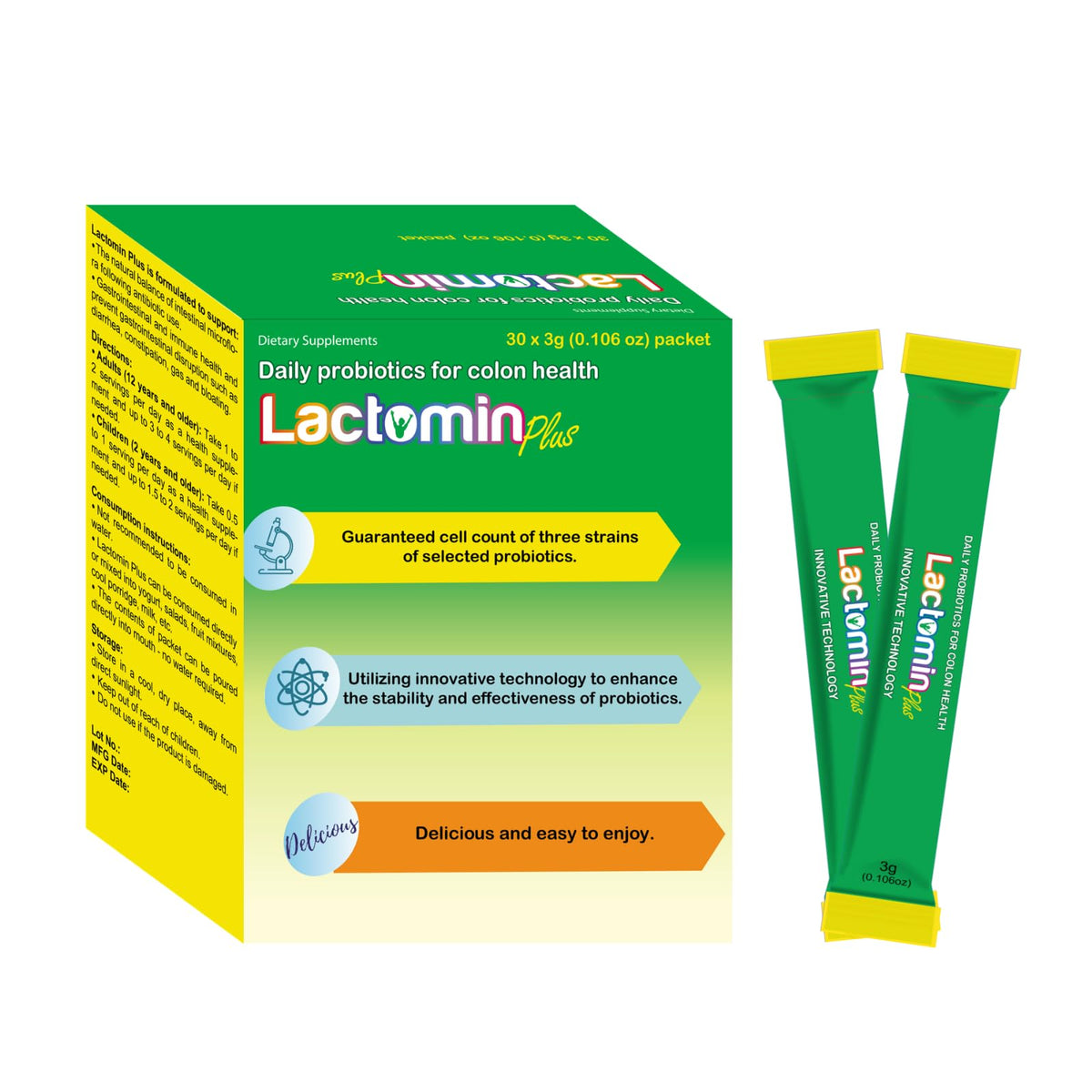 Lactomin Plus vanilla yogurt powder stick for on the go daily probiotic support.