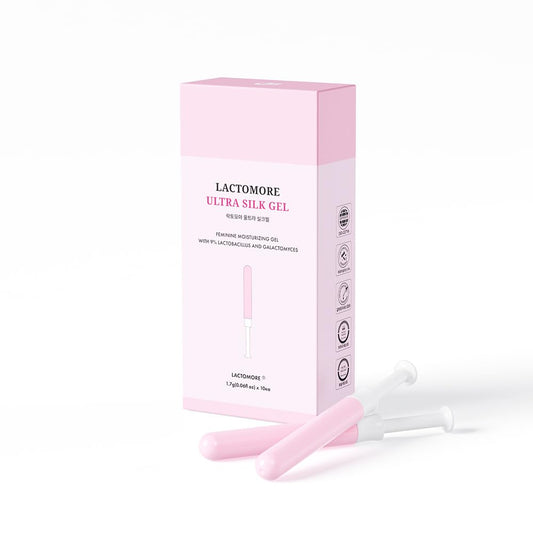 LACTOMORE Ultra Silk Gel bottle close-up showing hydration and silky texture.