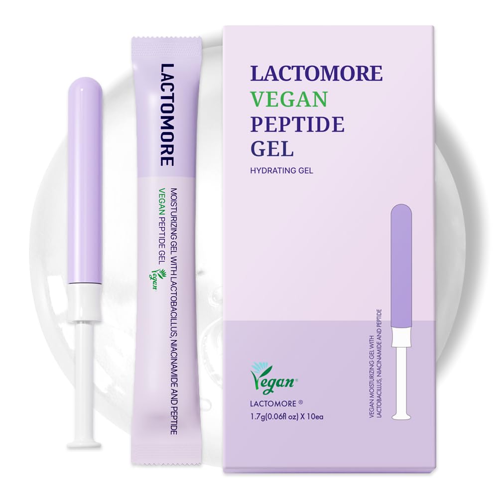 LACTOMORE vegan peptide gel bottle showing compact hydration for daily intimate comfort