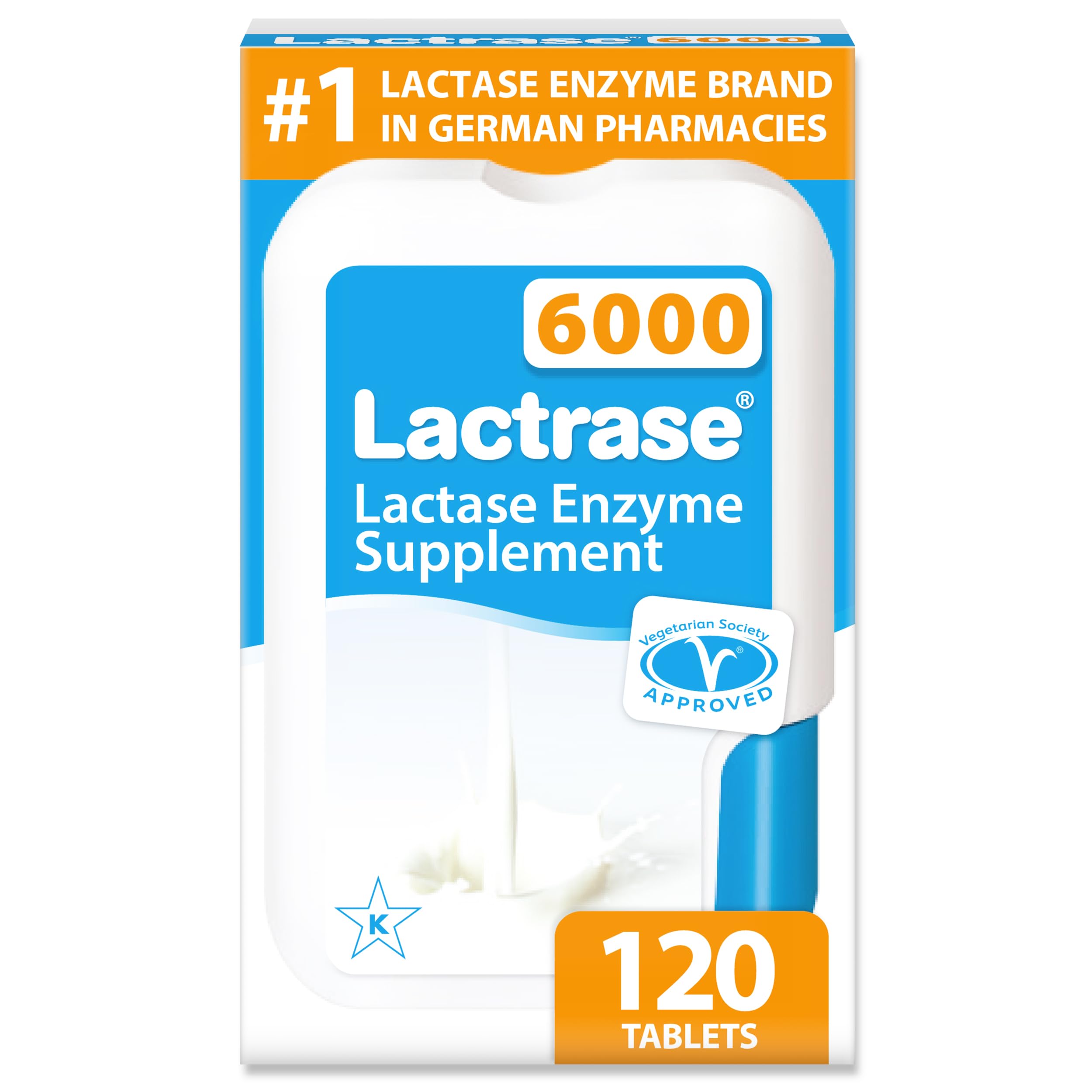 Lactrase dispenser with 120 mini-tablets for on-the-go dairy support.