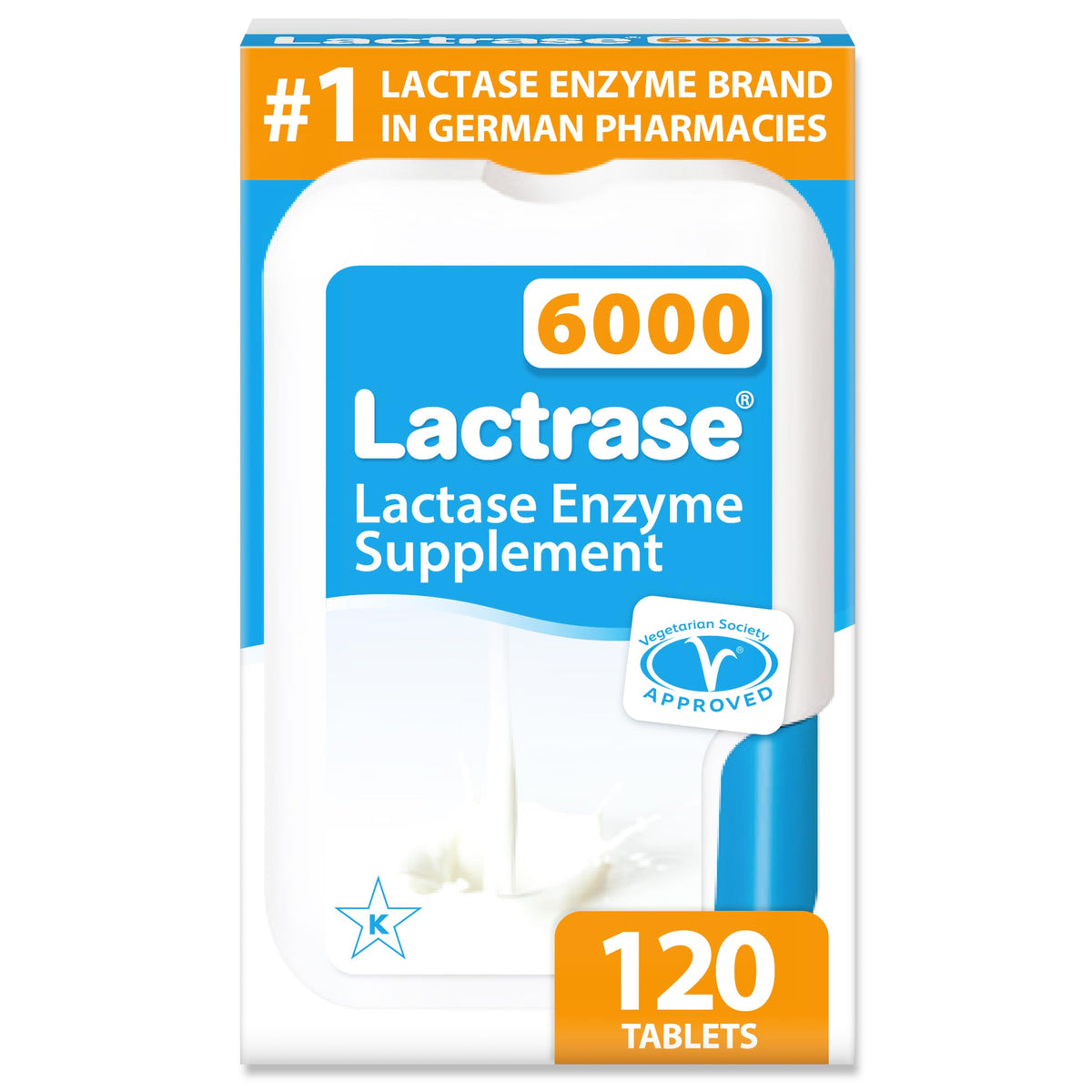 Lactrase dispenser with 120 mini-tablets for on-the-go dairy support.