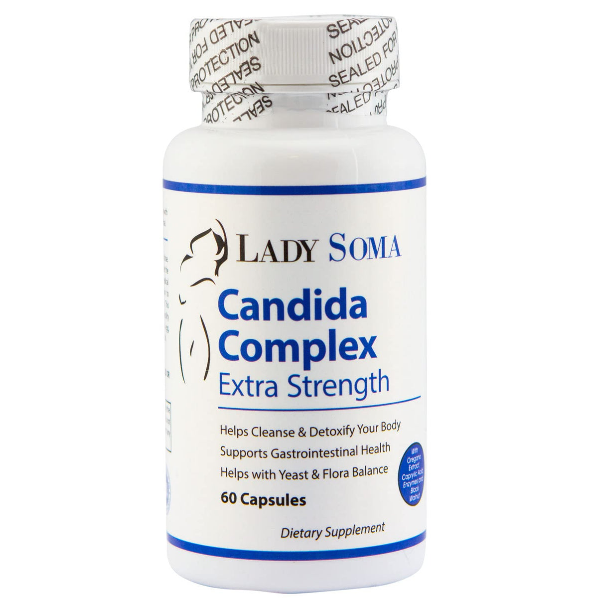 Lady Soma Candida Complex bottle with probiotic blend for vaginal health support