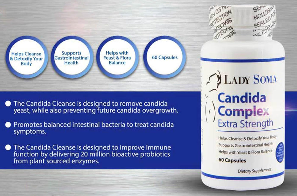Lady Soma Candida Complex daily-use scene with bottle on a countertop