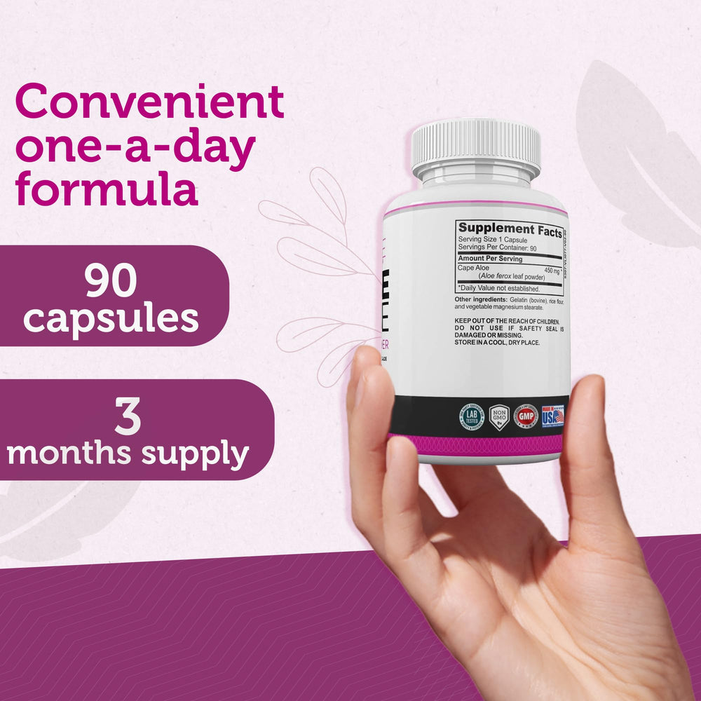 Infographic-style image on LadyMe Cape Aloe outlines detoxifier use