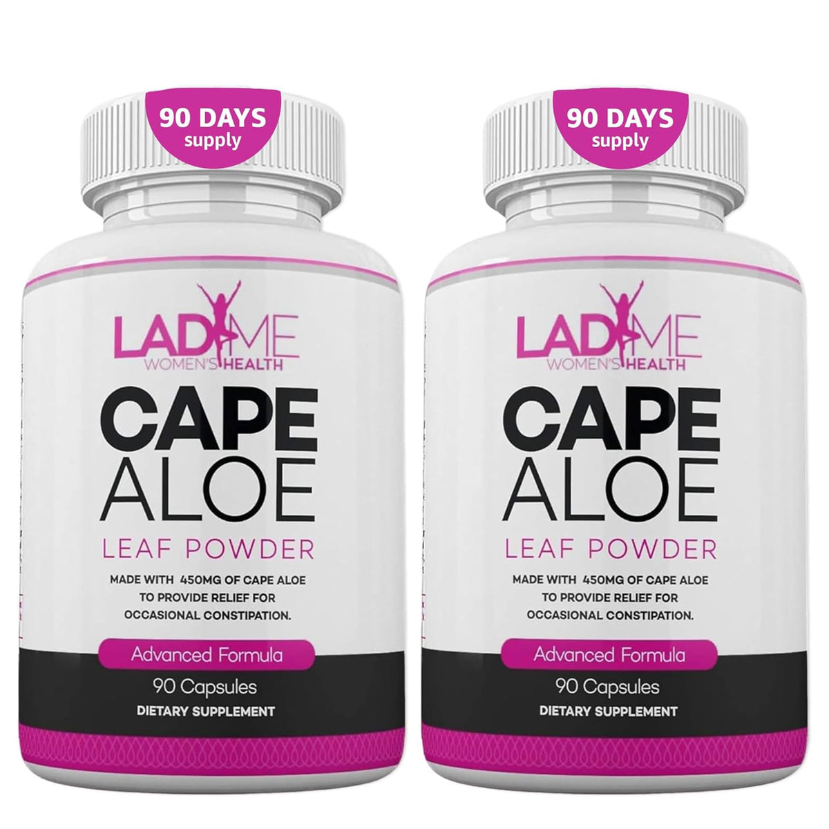 LadyMe Pure Cape Aloe capsules bottle front for women's occasional constipation relief