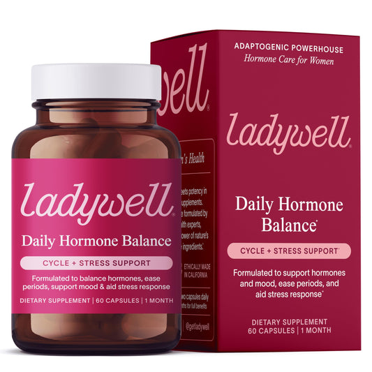 Ladywell Daily Hormone Balance Capsules bottle supports monthly balance.
