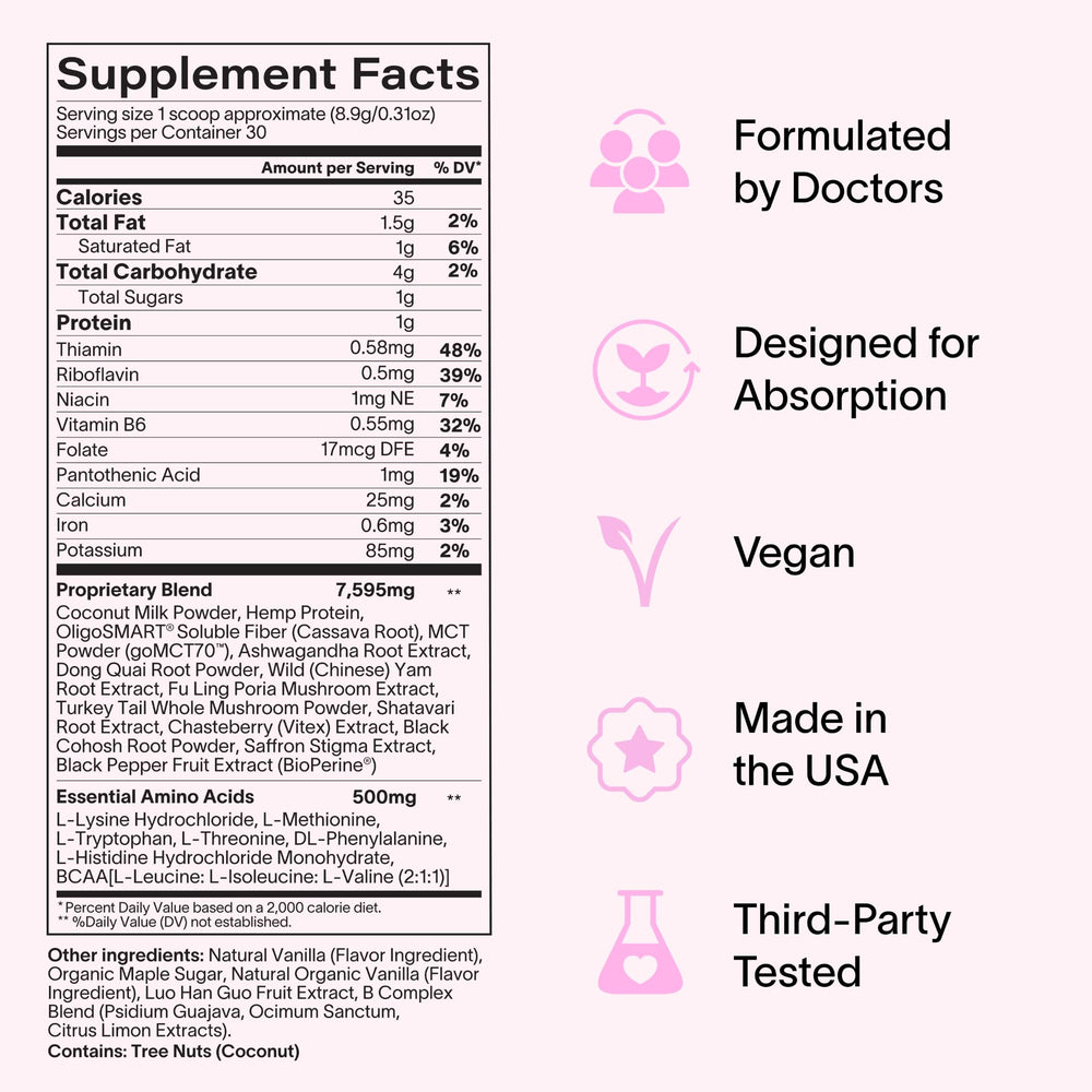 Label highlights non-GMO and third-party tested quality.