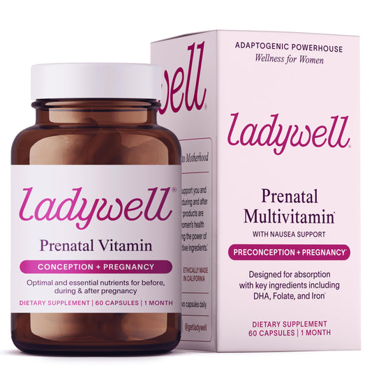 Ladywell Prenatal Multivitamin bottle with capsules for daily prenatal nutrition
