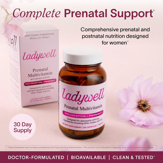 Ladywell Prenatal Multivitamin capsules shown for easy daily use