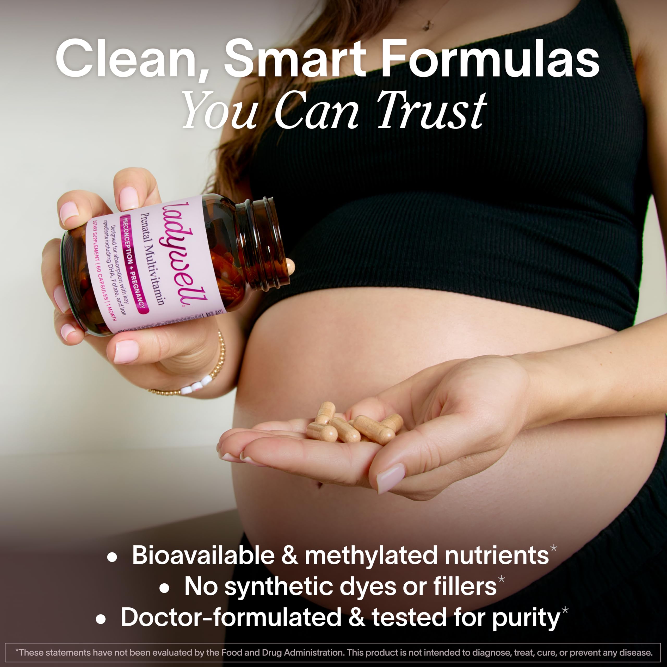 Ladywell Prenatal Multivitamin with DHA ingredient highlighted for early neural support