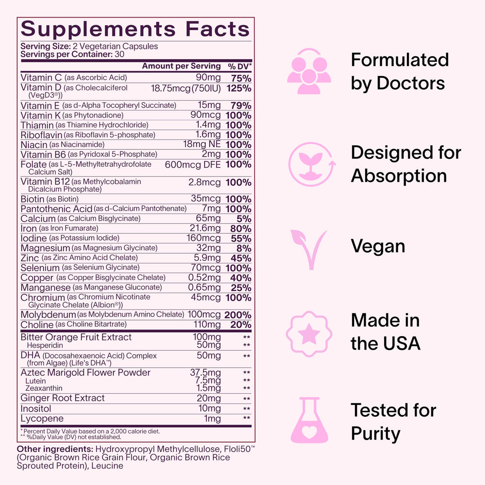 Ladywell Prenatal Multivitamin made in USA in certified facility