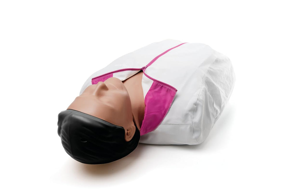 Laerdal Little Anne QCPR Dark hand compression detail demonstrates tactile feedback during practice.