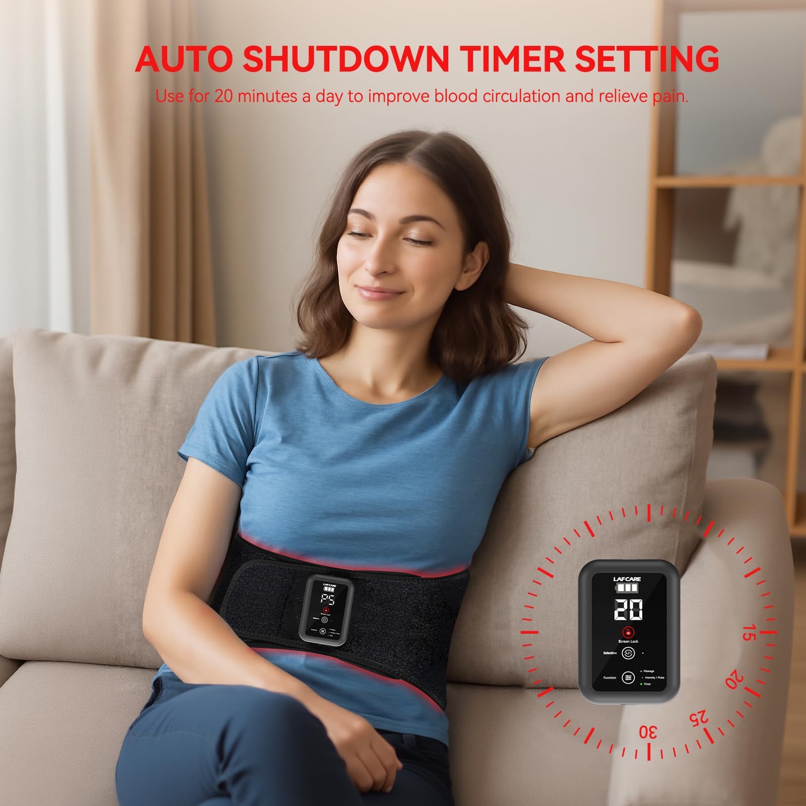 LAFCARE belt shows adjustable 48-inch wrap for different body types.