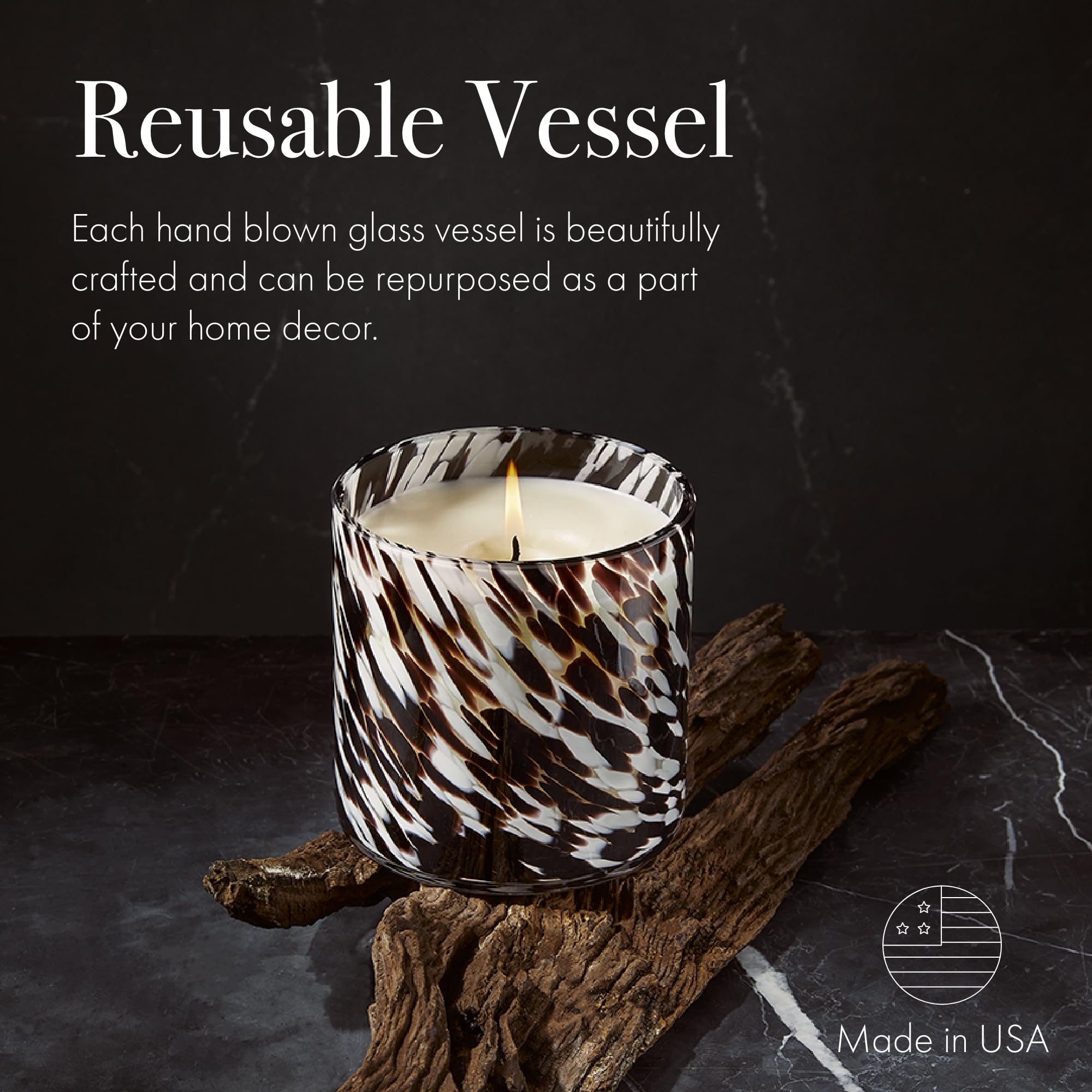 Reusable vessel doubles as chic decor after the candle finishes.