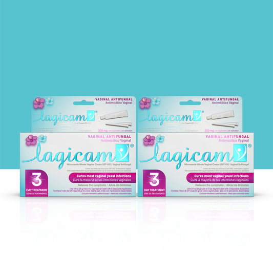 Lagicam 3-Day Treatment Box with cream and applicators for quick symptom relief.