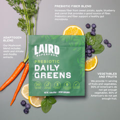 Laird Superfood Daily Greens ingredients close-up with spinach kale carrots