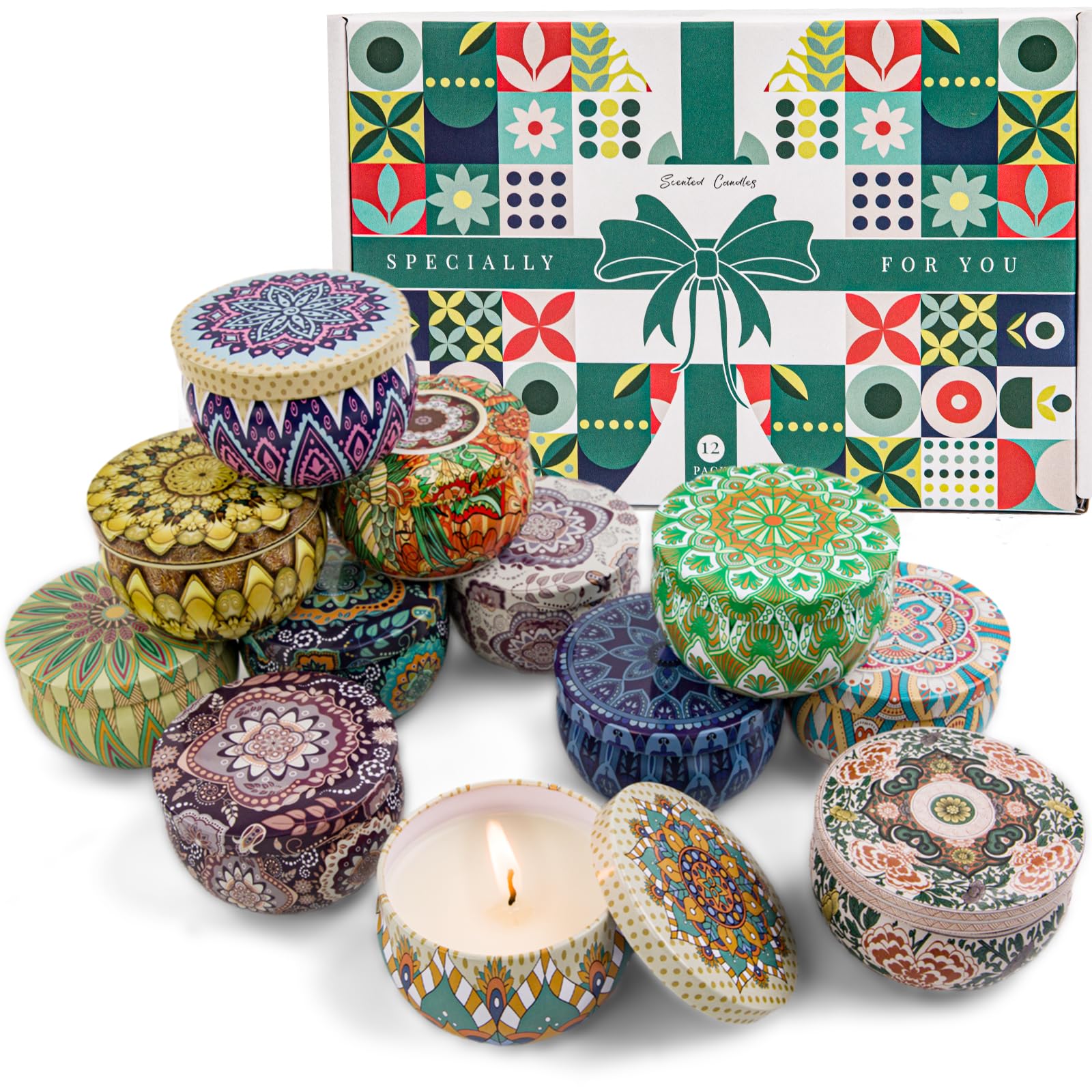 LAJDL 12-pack scented candle set front view for gifting and variety