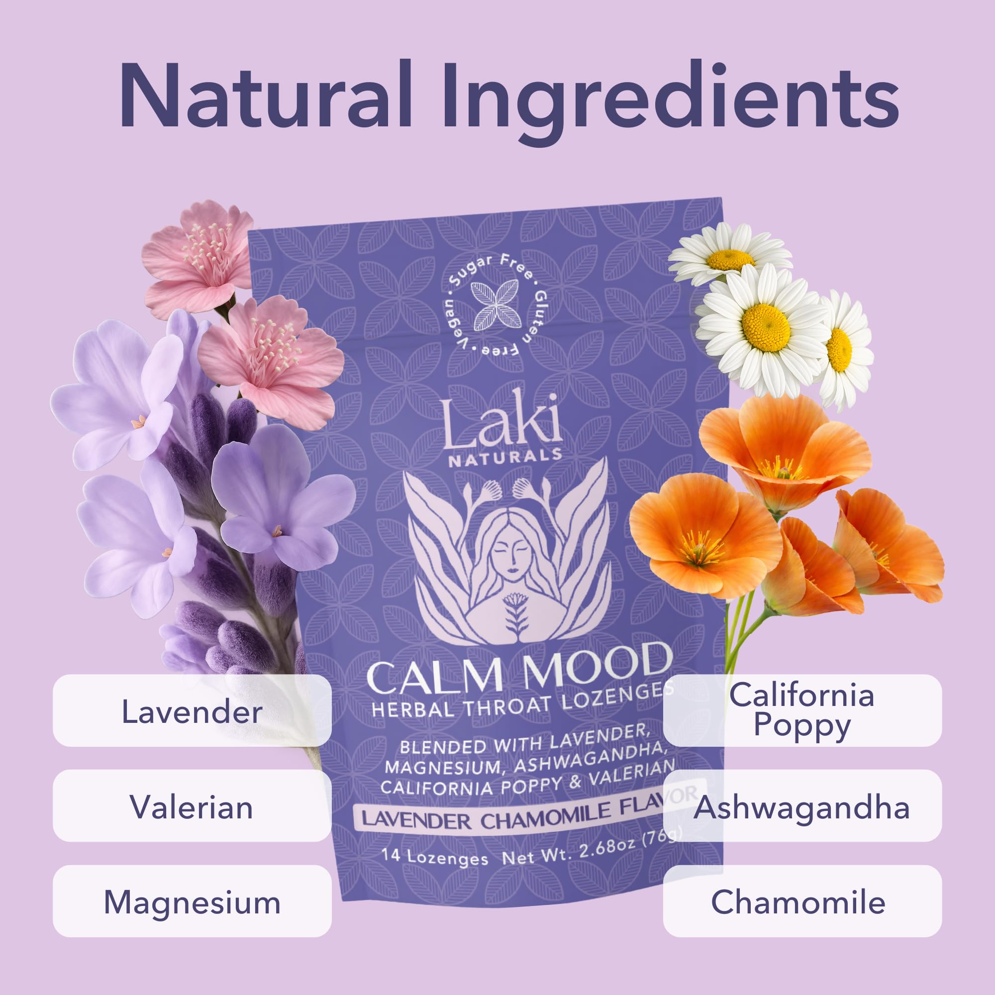 Laki Naturals magnesium-ashwagandha-valerian illustration signals calming ingredient blend