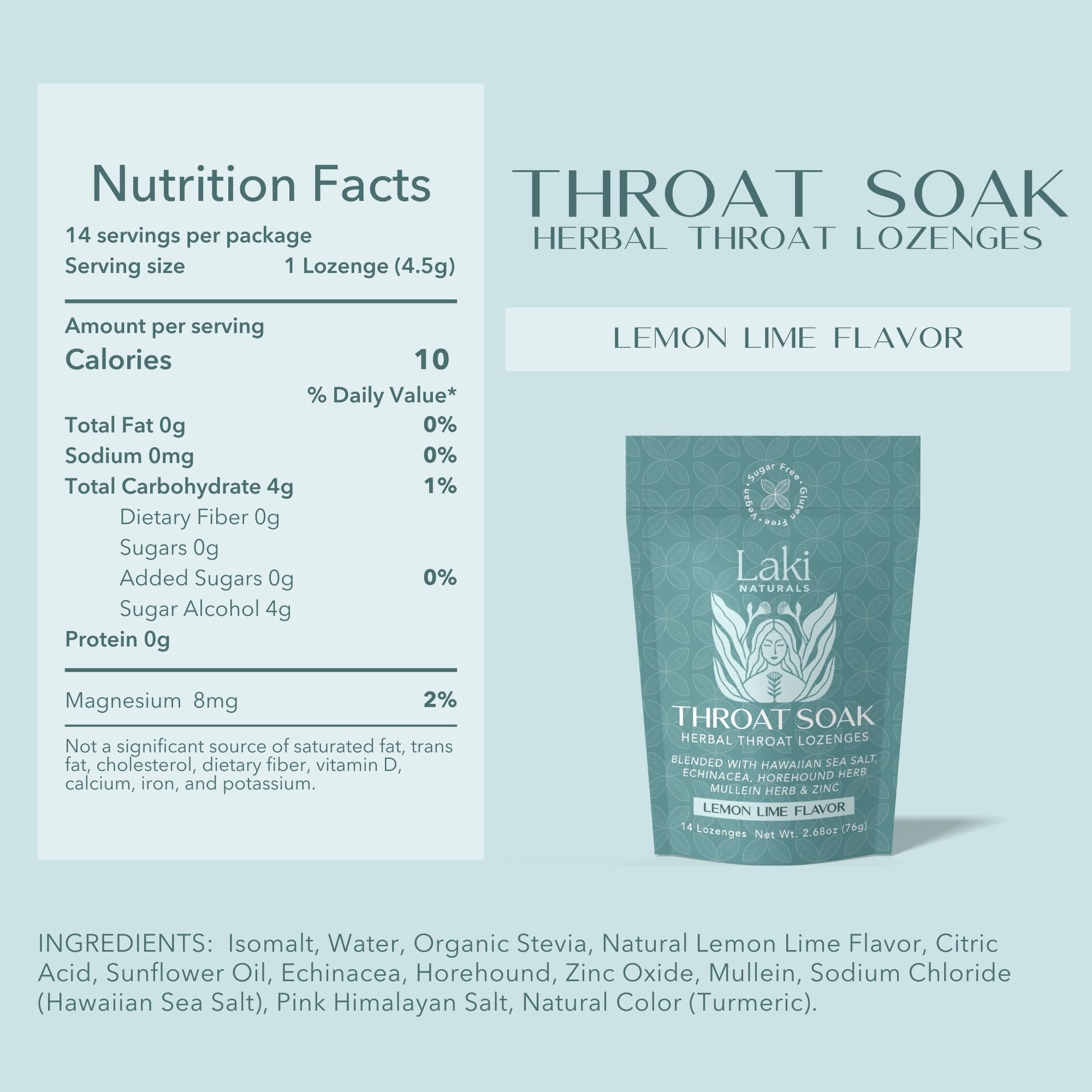 Laki Naturals pack layout emphasizing cruelty-free, vegan, gluten-free promises.