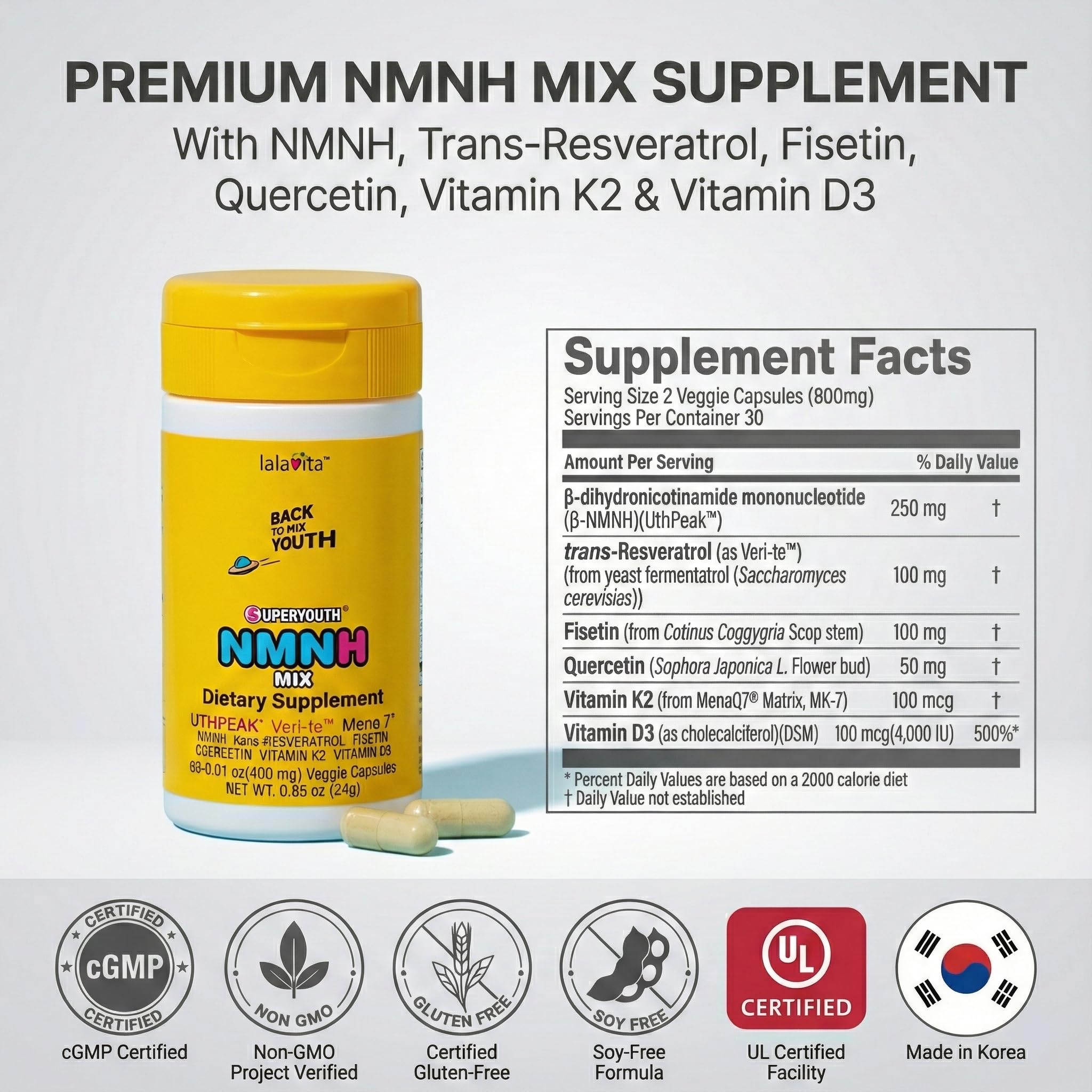 Lalavita SuperYouth NMNH daily-use setup with water for routine.