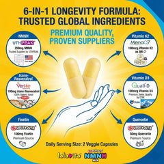 Lalavita SuperYouth NMNH ingredient-icons graphic highlights Resveratrol and Fisetin.