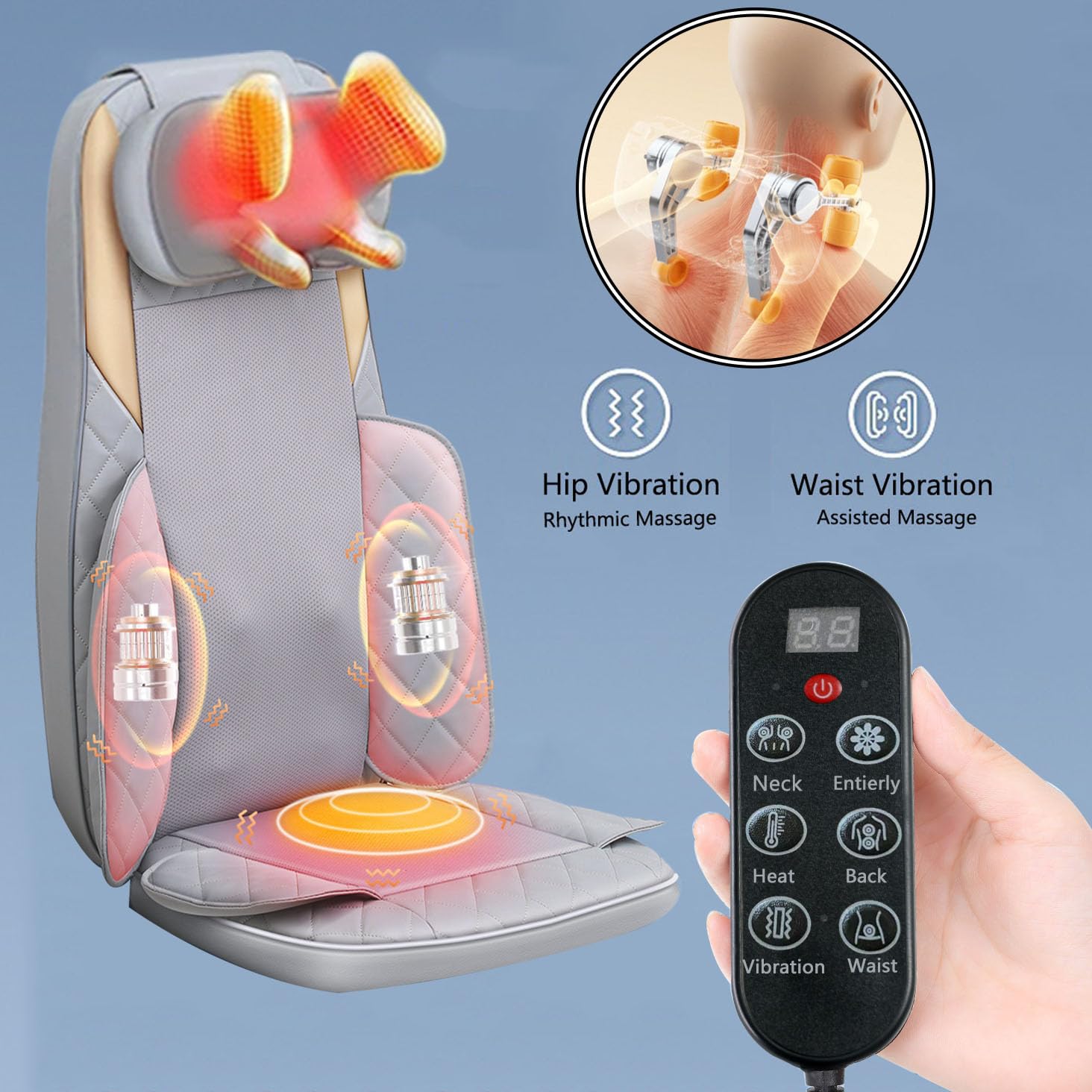 Five massage modes cover neck to waist for versatile relaxation.