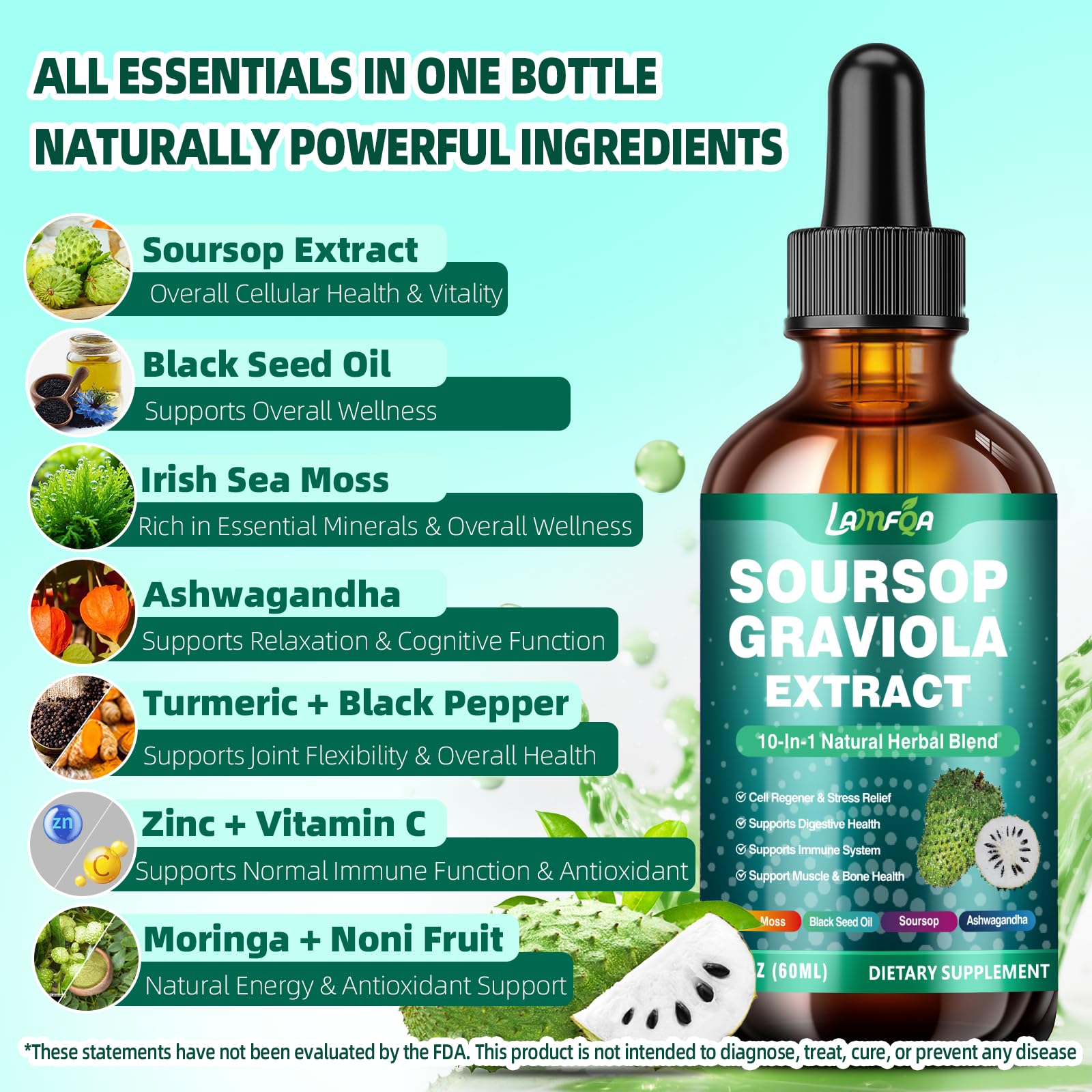 LAMFQA Ashwagandha Turmeric liquid drops ready for convenient daily use.