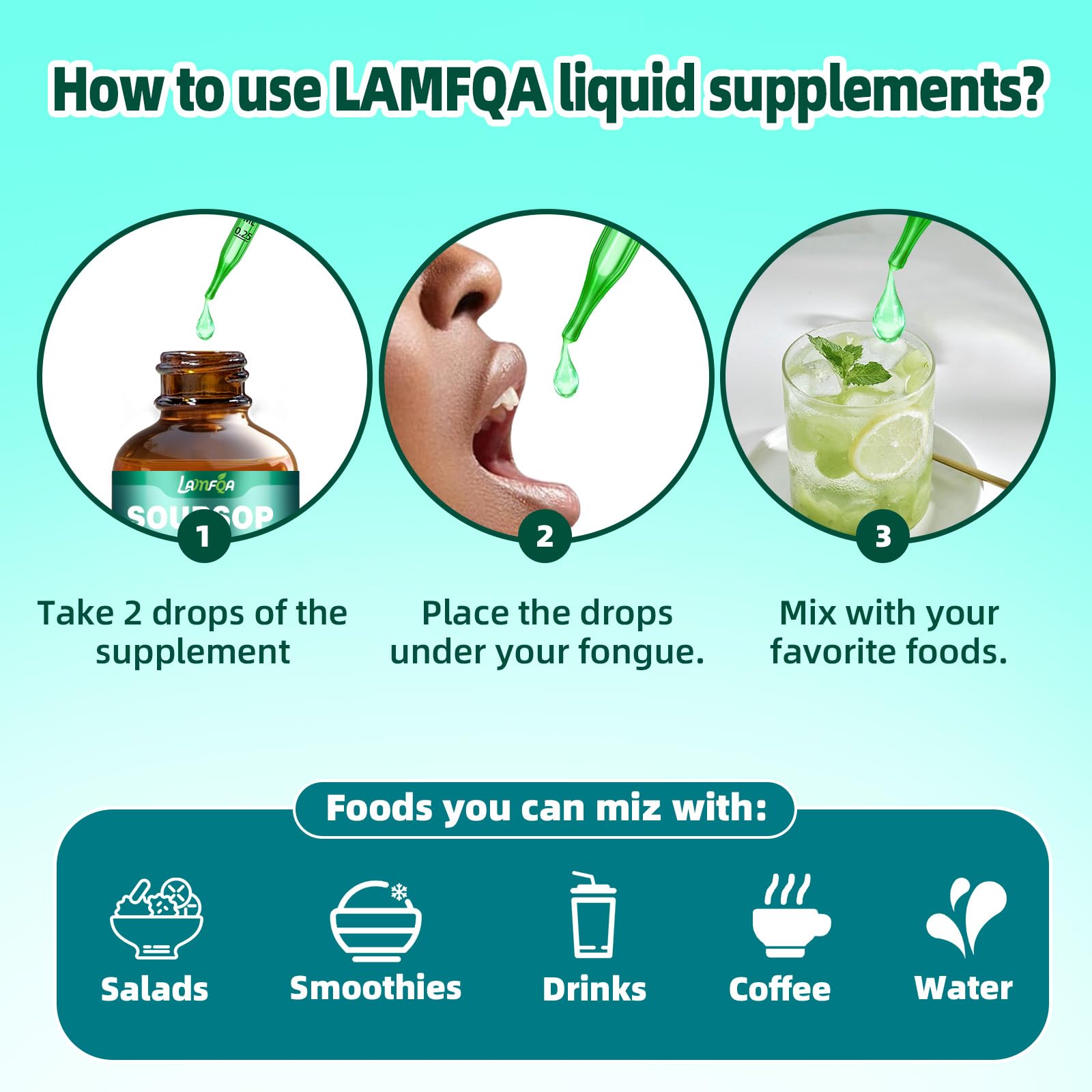 LAMFQA Immunity-friendly drops suitable for beverages and direct use.