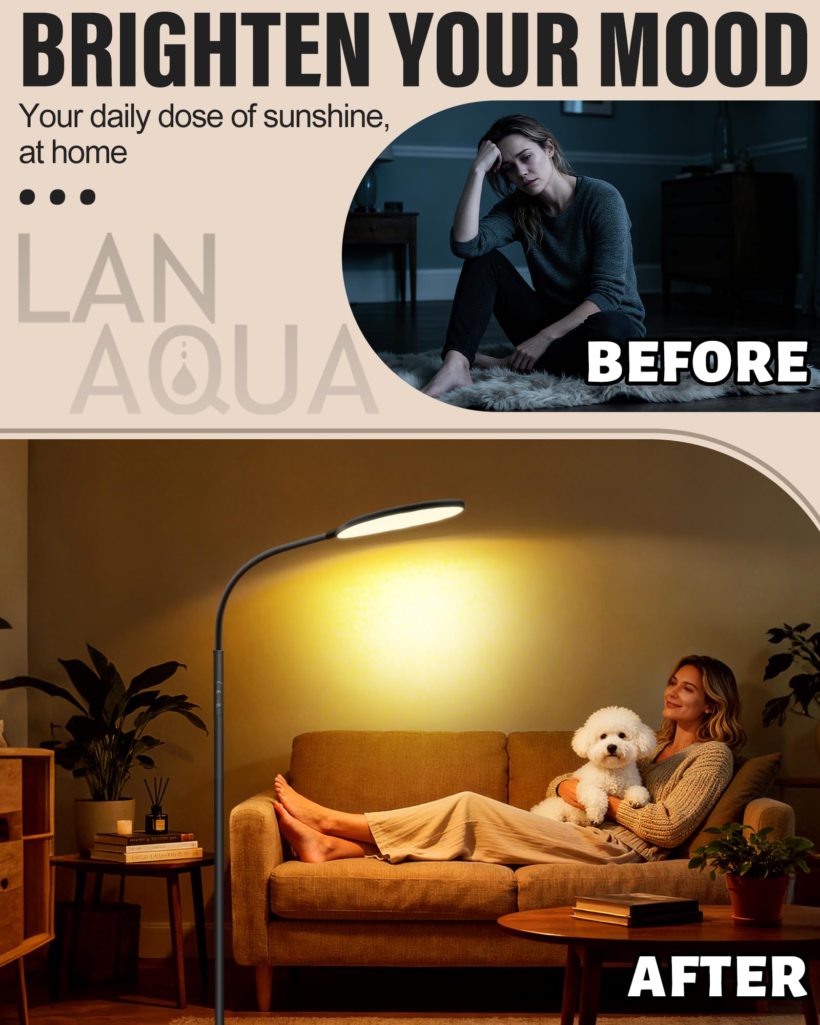LanAqua Light Therapy Lamp remote for convenient adjustments from your couch