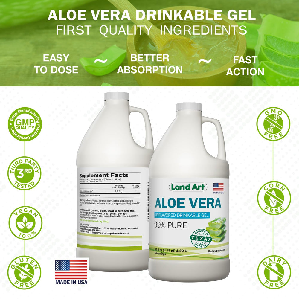 Land Art Digestive health Aloe Gel use shows soothing daily versatility.
