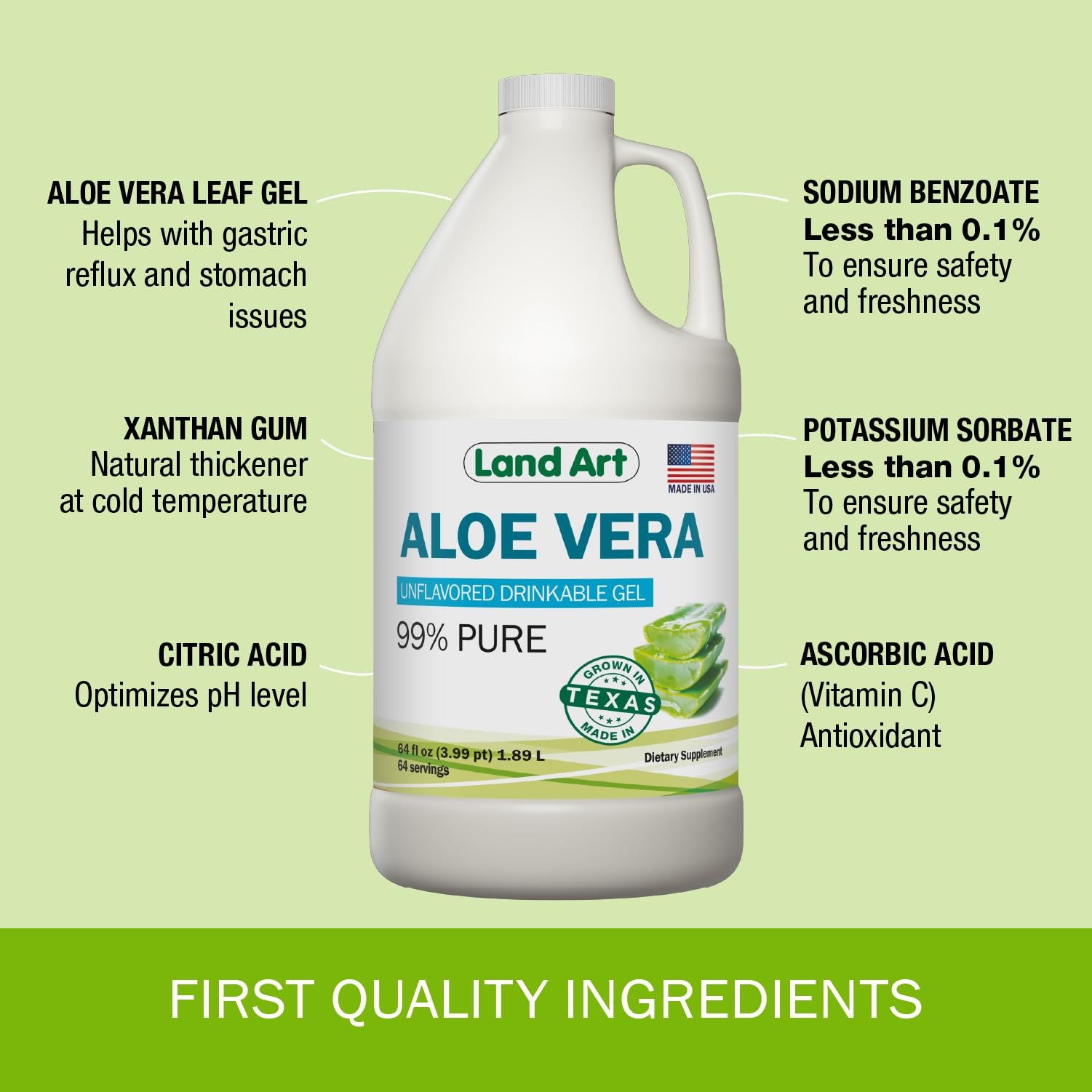 Land Art Vegan Gluten-free Aloe Gel packaging supports dietary-friendly wellness routines.
