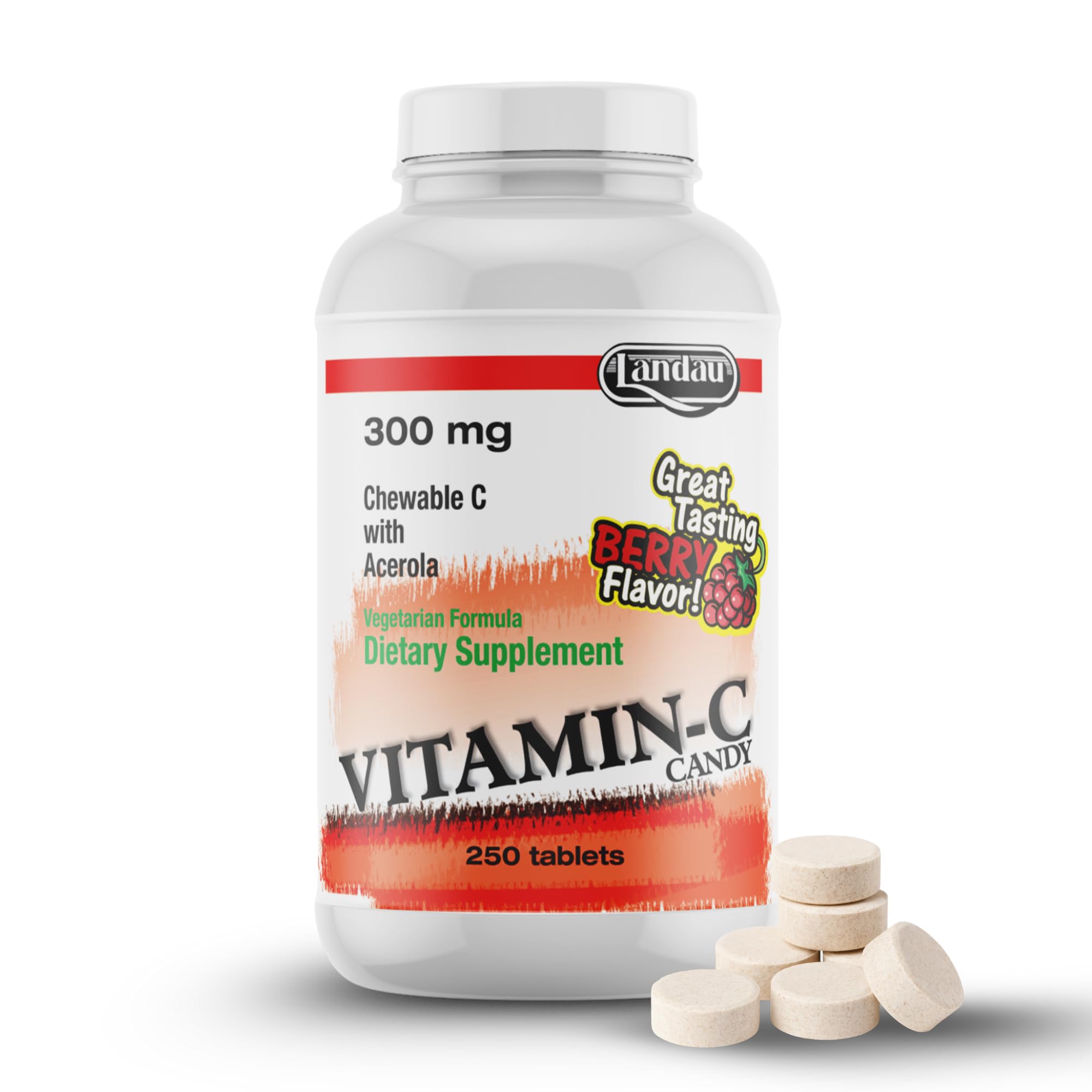 Landau chewable Vitamin C berry bottle for kids with a tasty, kid-friendly format.