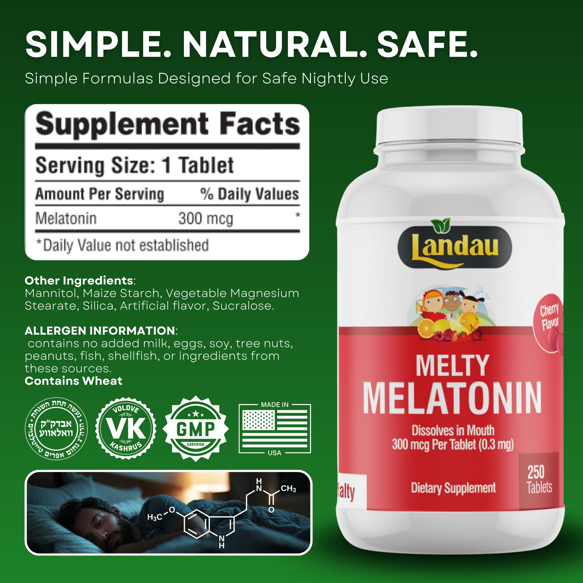 Landau Melty Melatonin kids and adults use image suggests versatility.