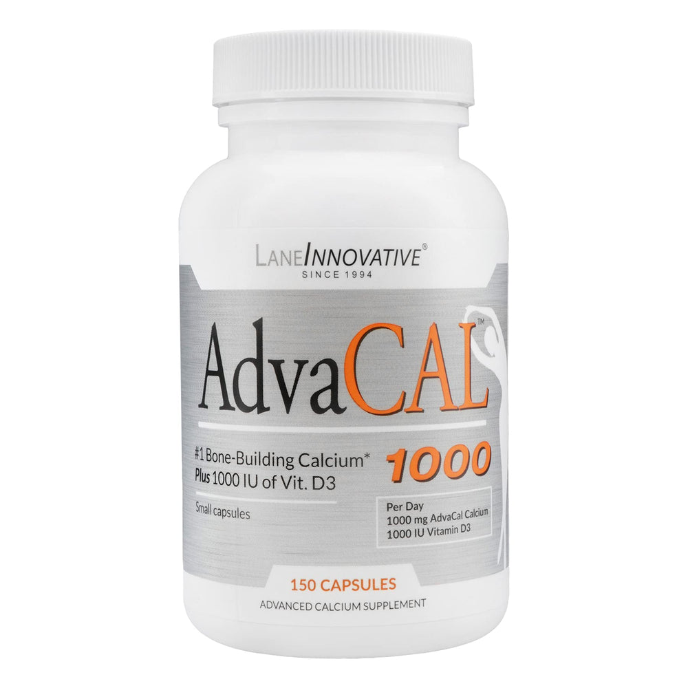 Lane Innovative AdvaCAL1000 bottle with easy-to-swallow capsules for daily bone support.