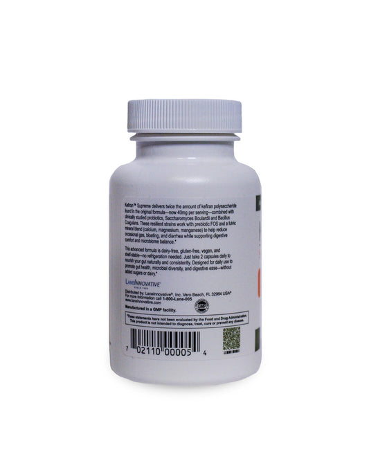 Lane Innovative Kefiran Supreme capsule closeup showing vegetarian capsule for gut health.
