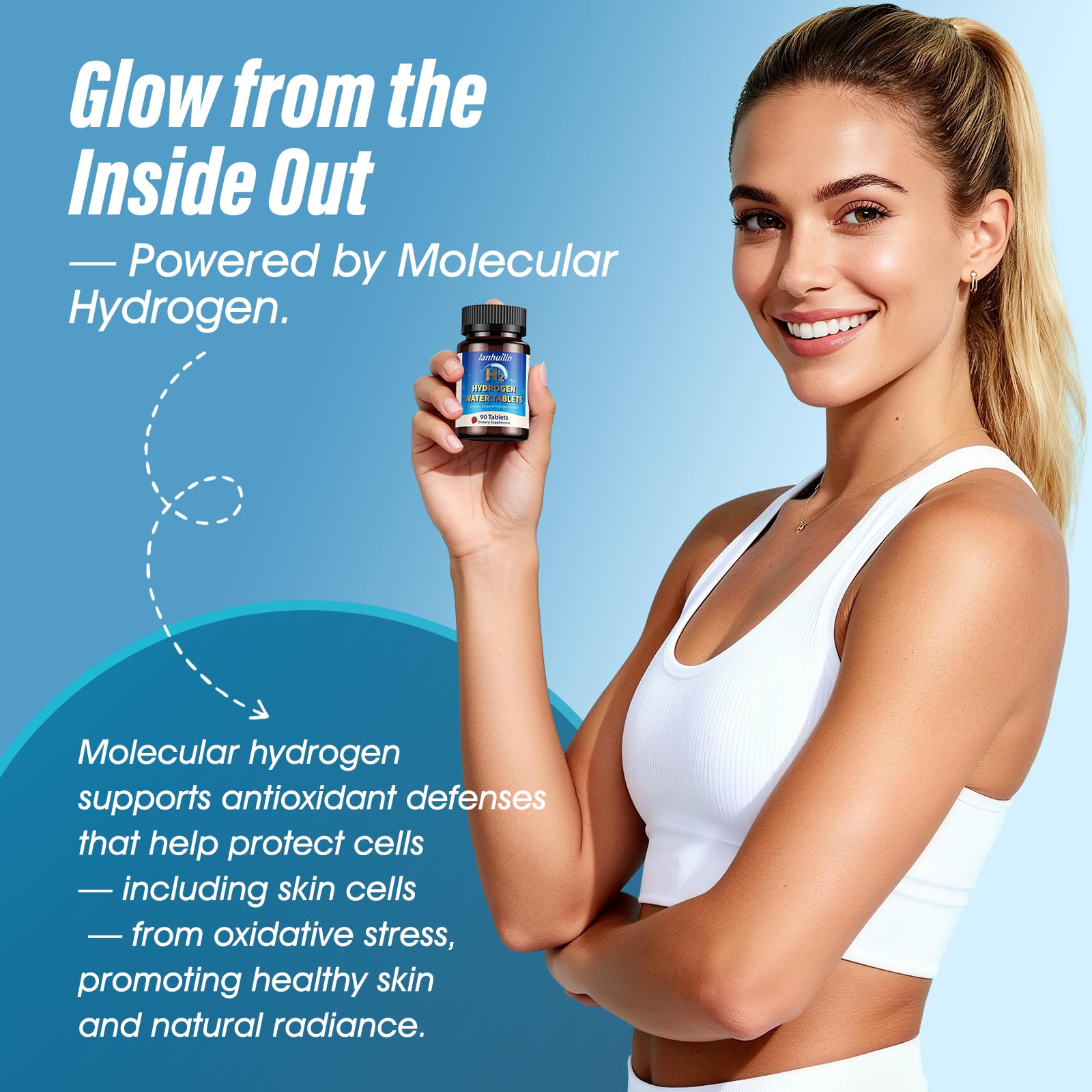 Close-up of a tablet releasing hydrogen for enhanced hydration balance.