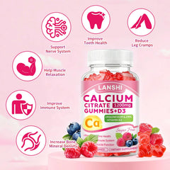 LANSHI calcium citrate gummies close-up highlighting vibrant mixed berry flavor