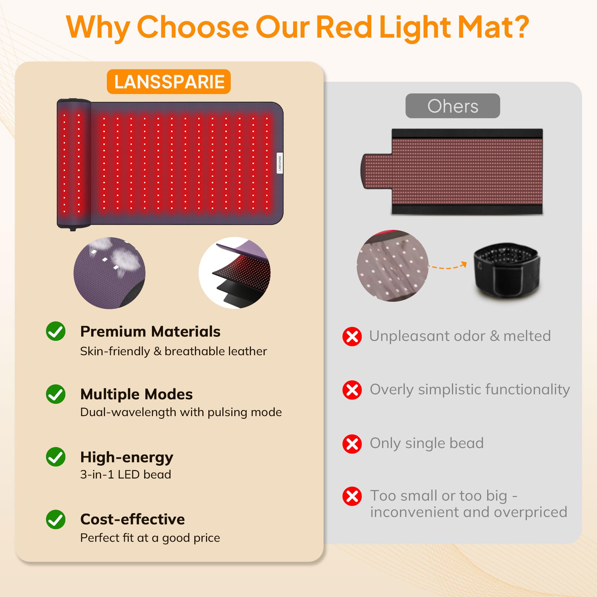 LANSSPARIE red light mat customizable settings interface with timer and pulses