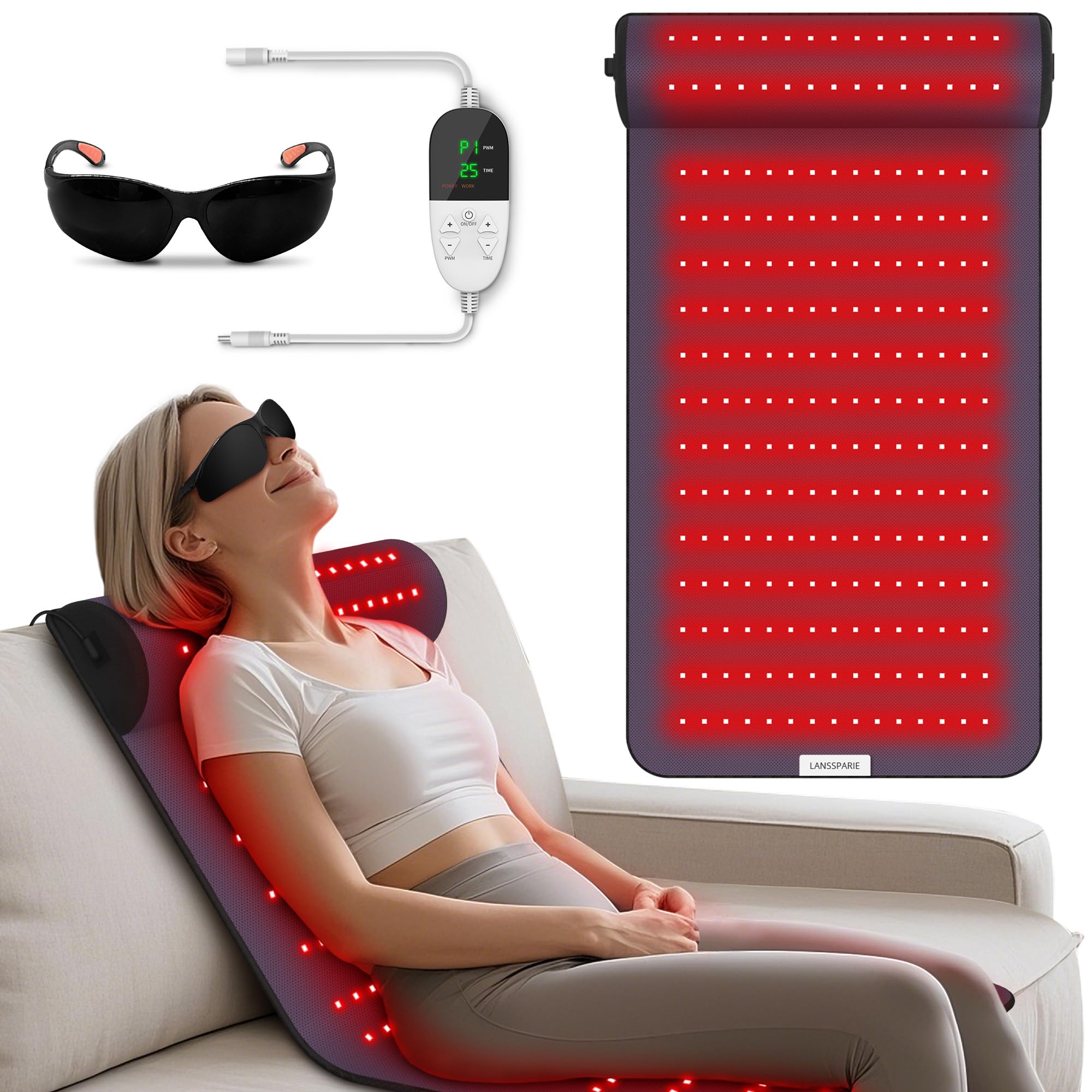 LANSSPARIE red light mat front view showing full coverage for targeted relief