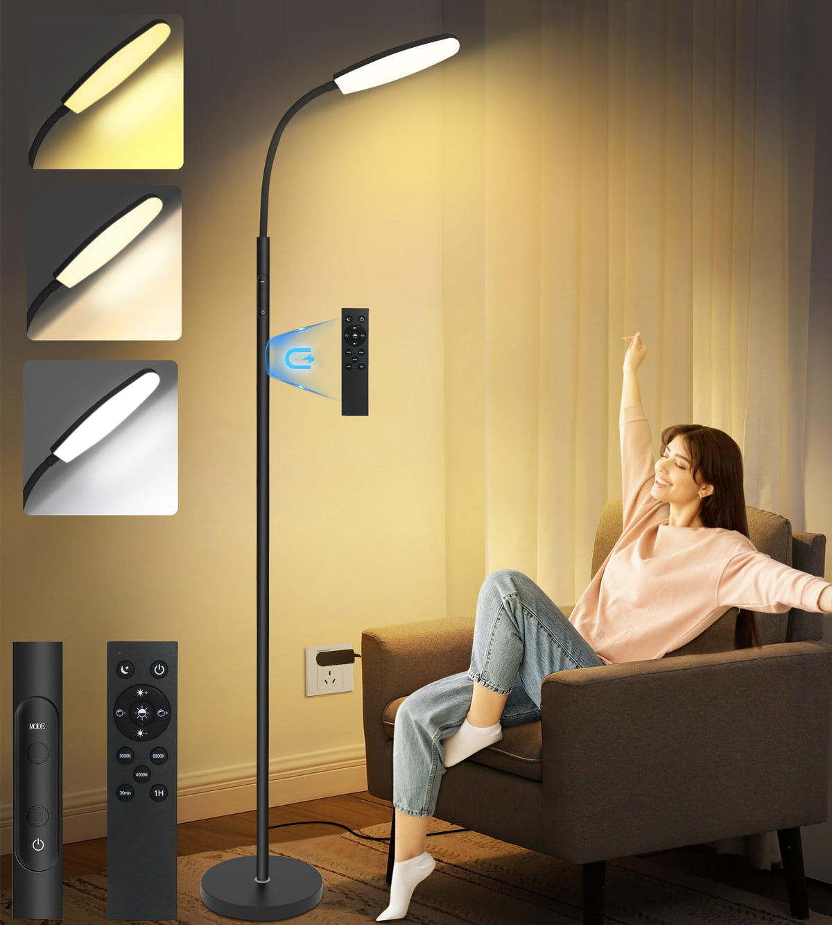 LanSuper Light Therapy Lamp with remote control for convenient mood boosting.