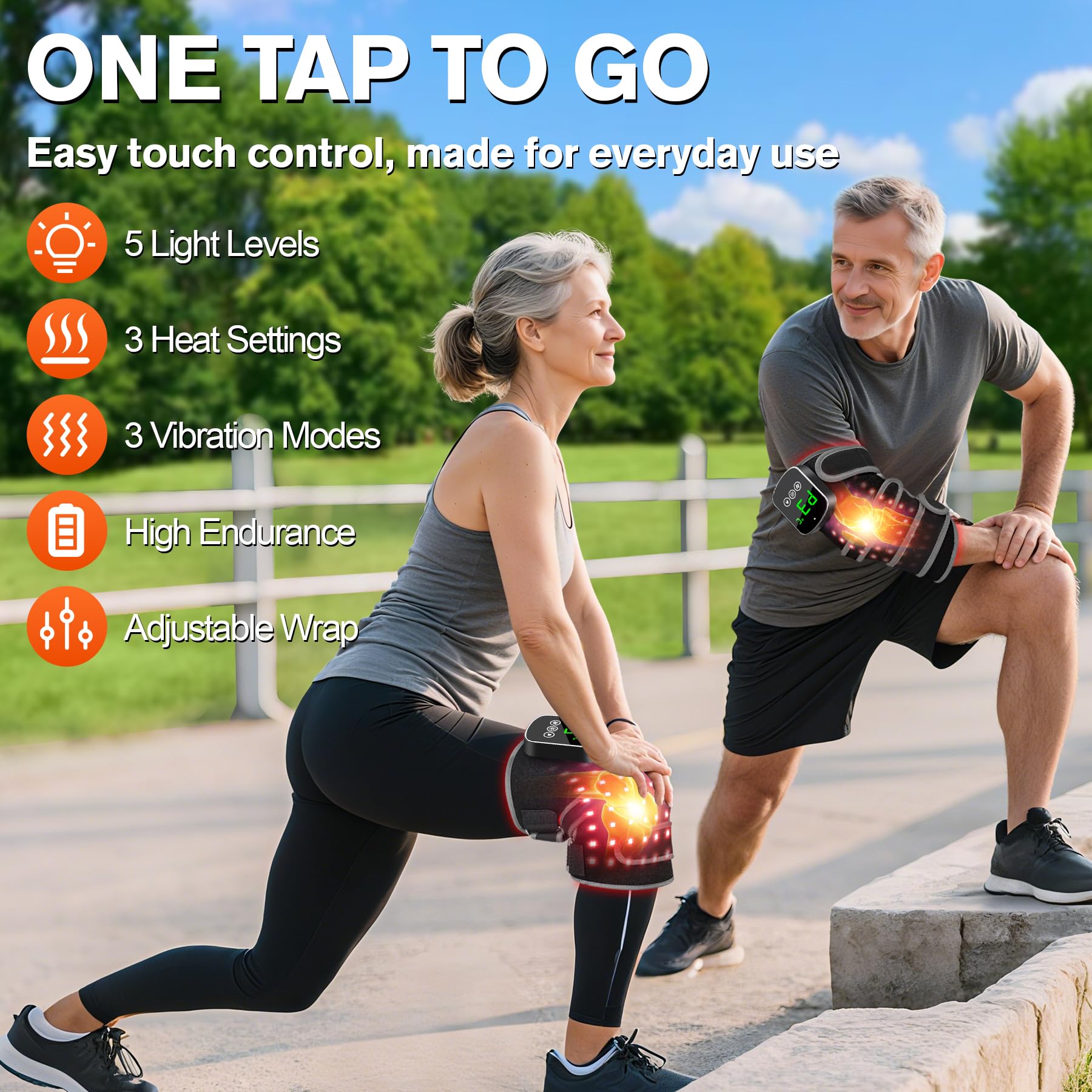 LanSuper red light knee brace side view shows ergonomic fit for daily wear