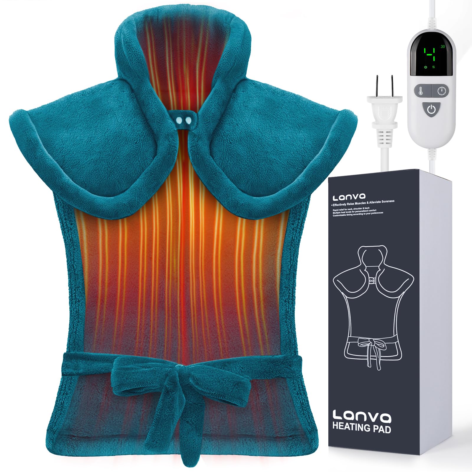LANVA electric heating pad on bed providing full-body warmth and back relief